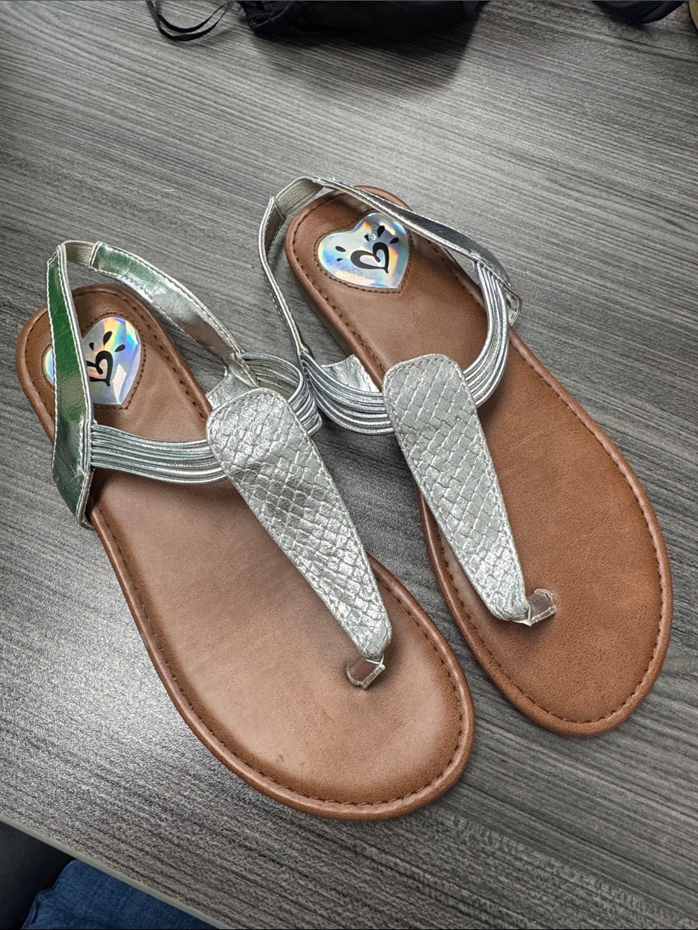 Justice Silver Metallic T-Strap Sandals